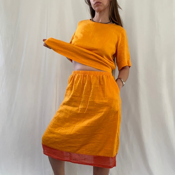 Flax Dresses & Skirts - Vintage linen skirt and blouse set by FLAX, canary yellow orange